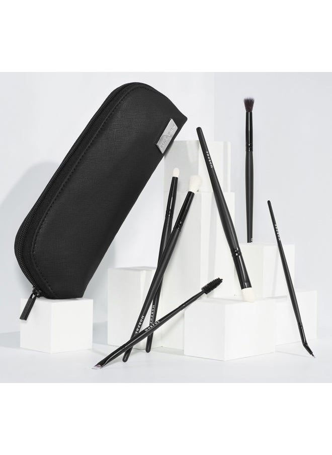 Morphe Eye Stunners Makeup Brushes - 6 Piece Eyeshadow Brush Set - Lining, Blending & Angled Eyeshadow Brushes - Made with Natural & Synthetic Bristles and Includes Makeup Brush Case (6 Count)