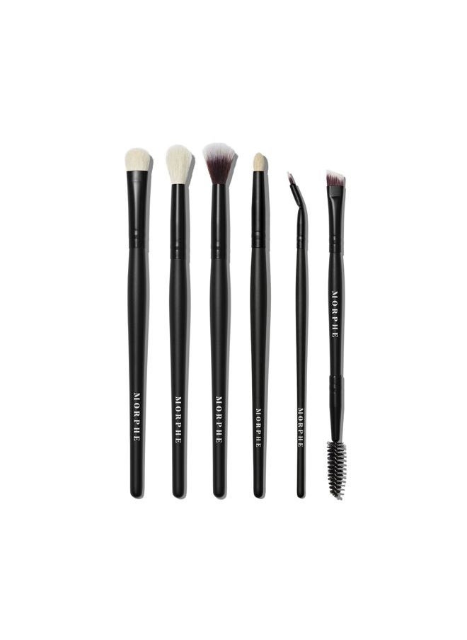 Morphe Eye Stunners Makeup Brushes - 6 Piece Eyeshadow Brush Set - Lining, Blending & Angled Eyeshadow Brushes - Made with Natural & Synthetic Bristles and Includes Makeup Brush Case (6 Count)