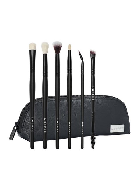 Morphe Eye Stunners Makeup Brushes - 6 Piece Eyeshadow Brush Set - Lining, Blending & Angled Eyeshadow Brushes - Made with Natural & Synthetic Bristles and Includes Makeup Brush Case (6 Count)