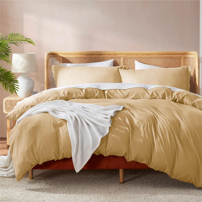 Nestl Camel Gold Duvet Cover Full Size - Soft Double Brushed Full Size Duvet Cover Set  3 Piece  with Button Closure  1 Duvet Cover 80x90 inches and 2 Pillow Shams - Image 1