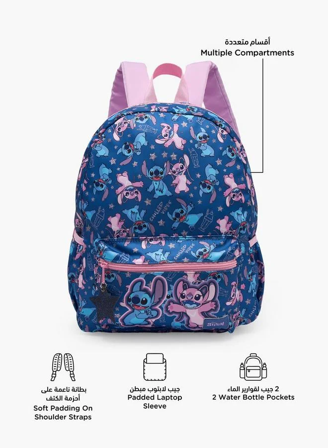 ديزني Stitch And Angel Print School Backpack For Girls 5-8 Years With Padded Straps - 13 Inches - 9.4x21.5x21.5 CM