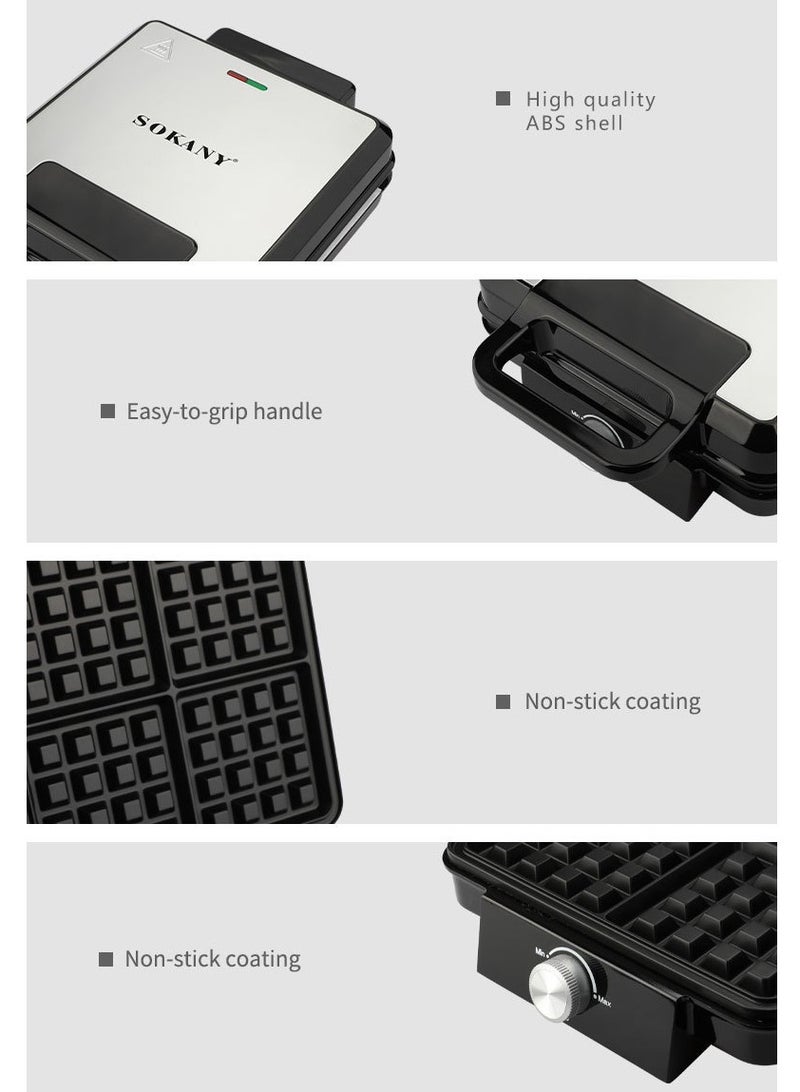 sokany Electric waffle maker 4 large pieces 1500 watts Non Stick Teflon plates & Adjustable Temperature Control SK-08031 Black  - Image 4