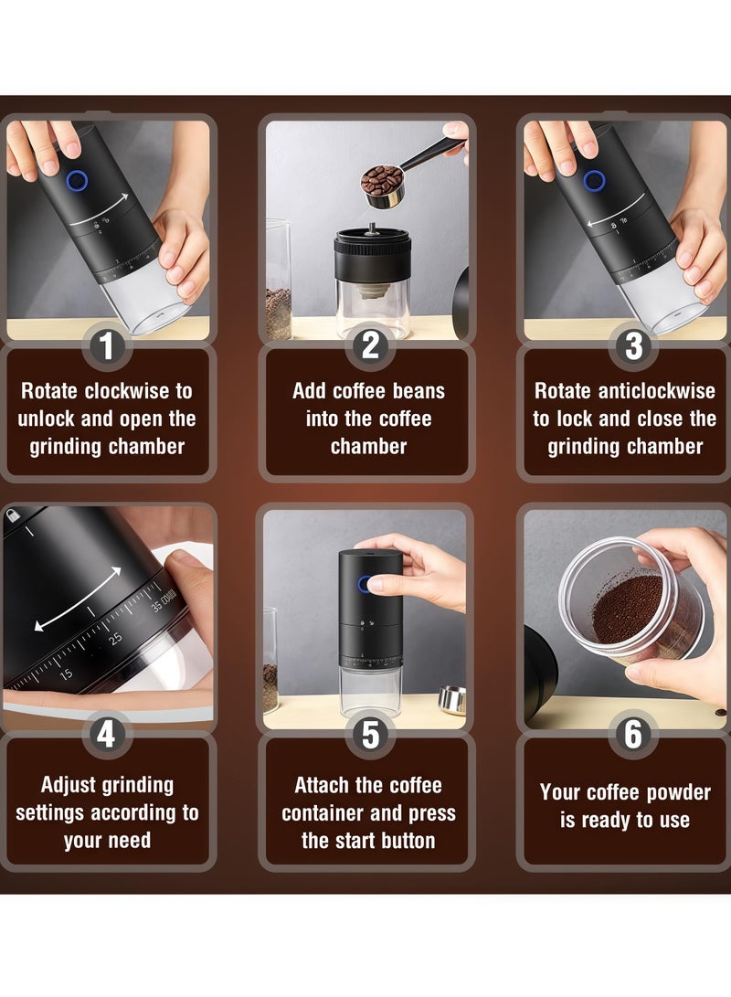 Portable Electric Coffee Grinder - USB-C Rechargeable, Compact Travel Coffee Bean Grinder, Adjustable Coarseness, Strong Stainless Steel Blades, Cordless, Great for Espresso, Spices and Nuts  - Image 4