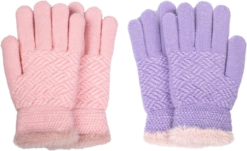 FENELY 2 Pairs Kid Winter Knit Gloves Stretchy Warm Gloves Gift for Boy Girl - Image 1