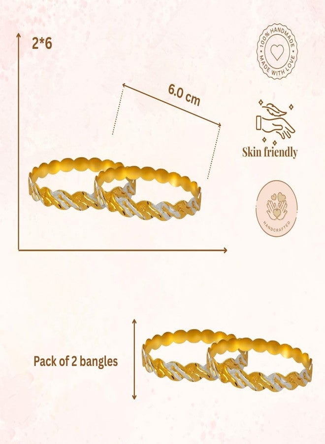 ACCESSHER Traditional Gold-Tone Kada Bangles Set | Handcrafted Textured Bangle Jewellery Set for Gift | Latest Stylish Bracelet Bangles for Women & Girls (Set Of 2) (Design 3, 2.6) - Image 5