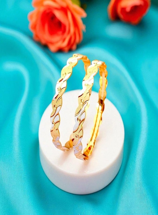 ACCESSHER Traditional Gold-Tone Kada Bangles Set | Handcrafted Textured Bangle Jewellery Set for Gift | Latest Stylish Bracelet Bangles for Women & Girls (Set Of 2) (Design 3, 2.6) - Image 4