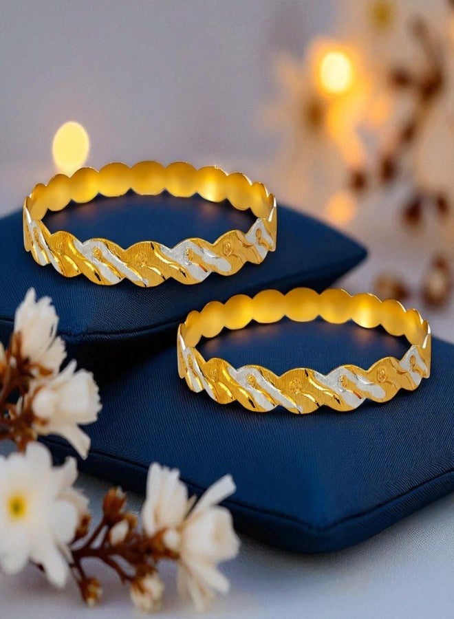 ACCESSHER Traditional Gold-Tone Kada Bangles Set | Handcrafted Textured Bangle Jewellery Set for Gift | Latest Stylish Bracelet Bangles for Women & Girls (Set Of 2) (Design 3, 2.6) - Image 3