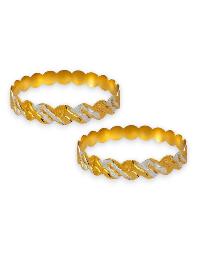 ACCESSHER Traditional Gold-Tone Kada Bangles Set | Handcrafted Textured Bangle Jewellery Set for Gift | Latest Stylish Bracelet Bangles for Women & Girls (Set Of 2) (Design 3, 2.6) - Image 1