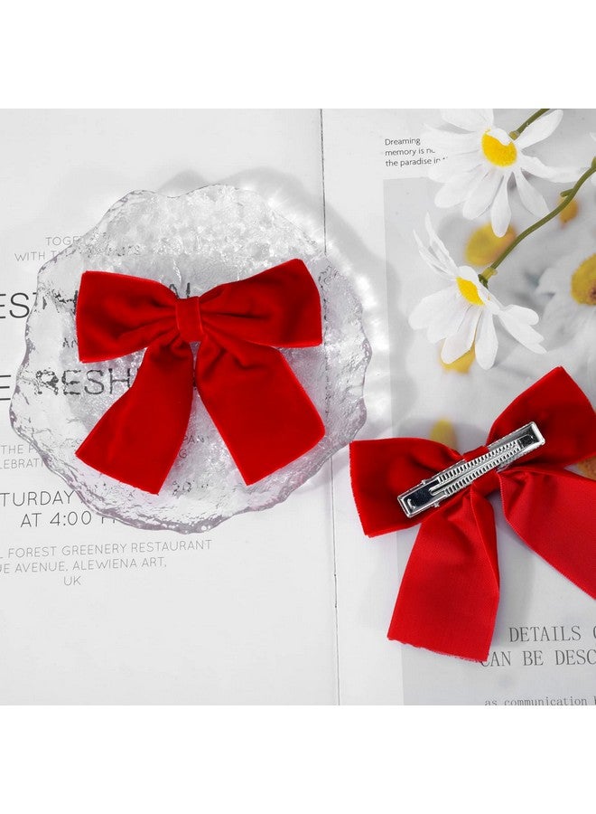 Aileam 2Pcs Velvet Hair Bows Red Hair Ribbon Clips 4" Big Fall Alligator Clips Hair Accessories For Women Girls Toddlers Kids Baby - Image 3
