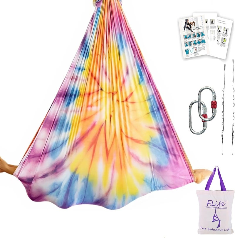 Flife Aerial Yoga Hammock 6.5 yards Premium Aerial Sling Silk Fabric Yoga Swing for Antigravity Inversion Include Daisy Chain,Carabiner and Pose Guide - Image 1