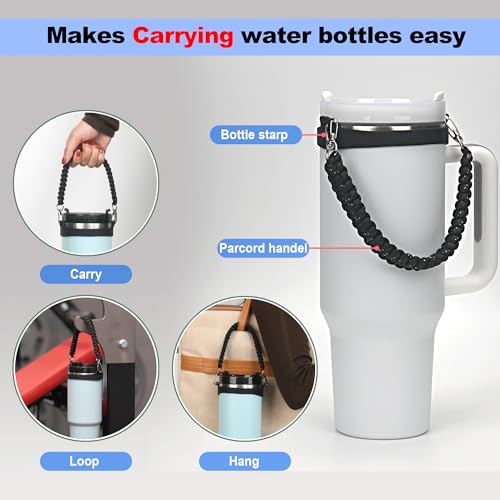 Wongeto Water Bottle Handle Strap - Compatible With Stanley Water Bottle - Paracord Handle for Stanley Cup Accessories(Black - Image 3