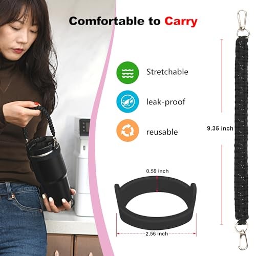 Wongeto Water Bottle Handle Strap - Compatible With Stanley Water Bottle - Paracord Handle for Stanley Cup Accessories(Black - Image 2