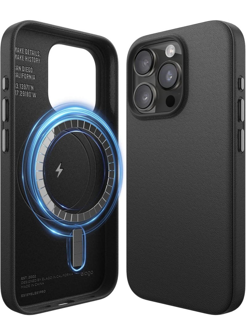 Elago Magnetic Leather for iPhone 15 Pro Max Case Cover Compatible with MagSafe, Vegan Leather, Shockproof, Water-Resistant - Black - Image 1
