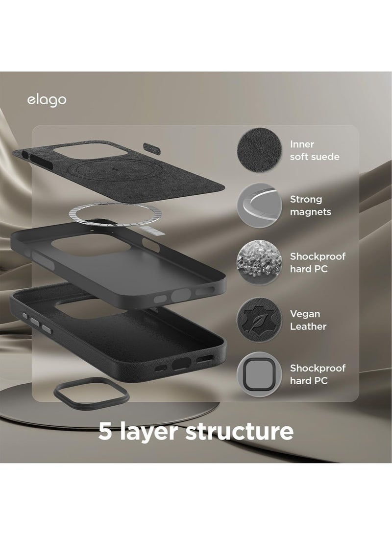 Elago Magnetic Leather for iPhone 15 Pro Max Case Cover Compatible with MagSafe, Vegan Leather, Shockproof, Water-Resistant - Black - Image 3