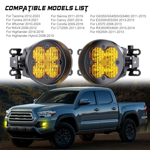 AUYICH Yellow LED Fog Lights Fits For 2012-2023 Tacoma,2014-2021 Tundra,2010-2024 4Runner,2011-2019 Toyota Sienna,2009-2016 Toyota Corolla,2008-2013 LX570(SAE Fog Lamp,Amber LED Light Kit) - Image 5