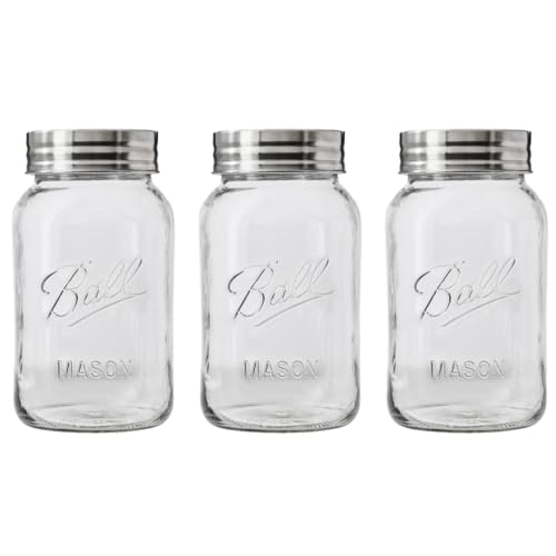 Ball Regular Mouth Glass Mason Jars with Lids and Bands, Used for Canning, Pickling, Juice, Jam, Jelly, Quart Size 32 Ounce (Pack of 3) - Image 1