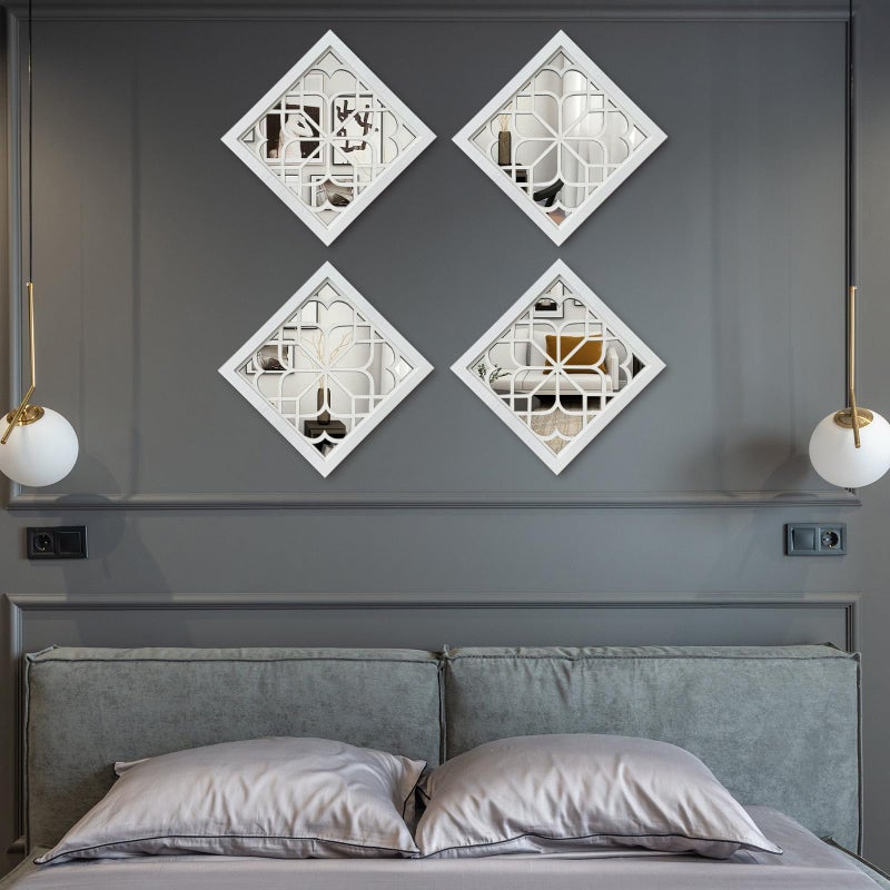 ZEXUIRU Set of 4 Wooden Rustic Square Wall Mirror Vintage Style Decorative Entry Mirror Farmhouse Wall Decoration for Living Room Bedroom Bathroom Kitchen 11.8 * 11.8inch Whiteâ€¦ - Image 5