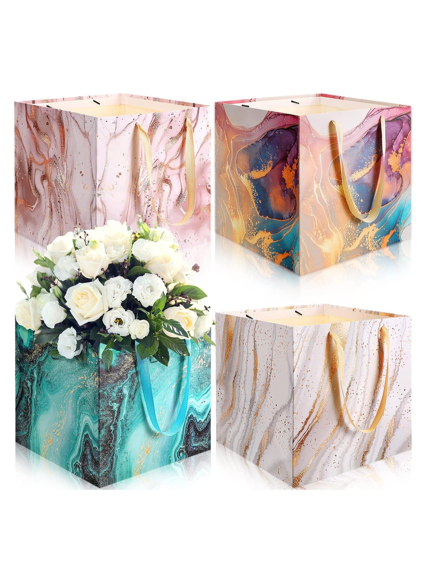 4 Pcs Extra Large Gift Bag, 11.8 Inch Square Bag, Marble Bag, Square Large Wedding Gift Bag, Huge Birthday Bag Paper Bags, with Handles for Party Holiday Bridal Engagement Present, Gift Wrap Bags