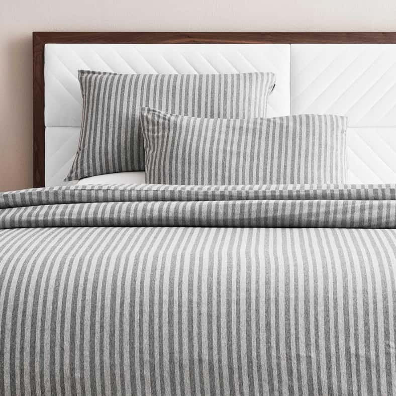 Pan Home طقم غطاء لحاف سوبر كينج من قطن الجيرسي المخطط 3 قطع 260x220 سم - رمادي - Image 2