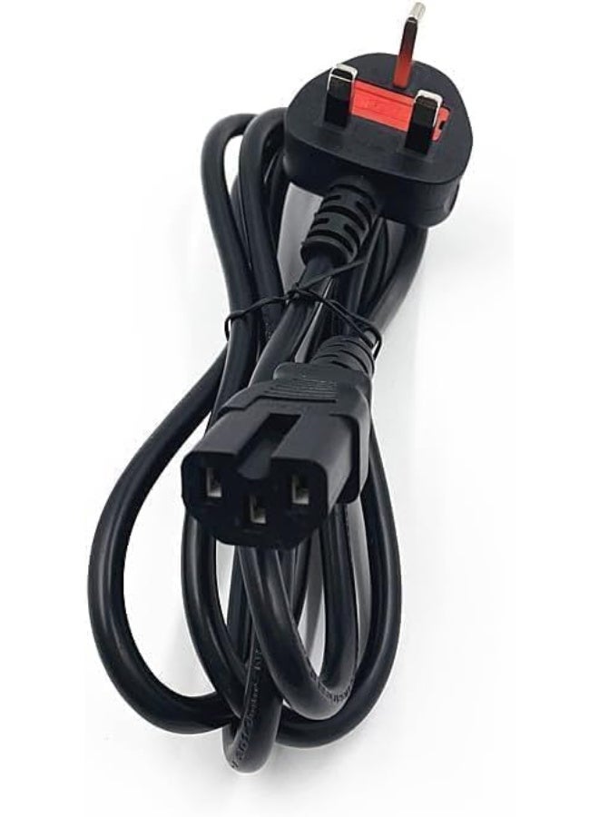 Power Supply Adapter Cord Mains Cable Lead UK Plug With Notch - IEC Socket For Cisco/Switches/PC/Monitor/Server (1.5M) Black - Image 1