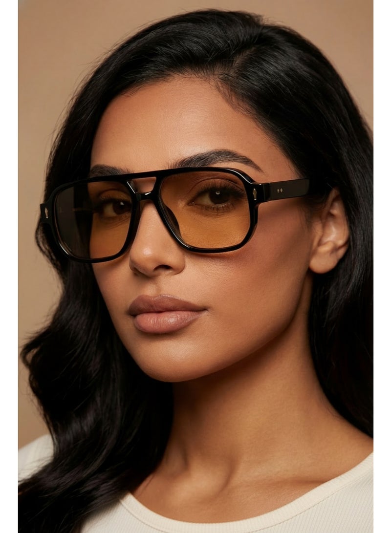 تصميم زينس نظارة شمسية مربعة بعدسات UV400 – إطار أسود مع عدسات بنية - Image 1