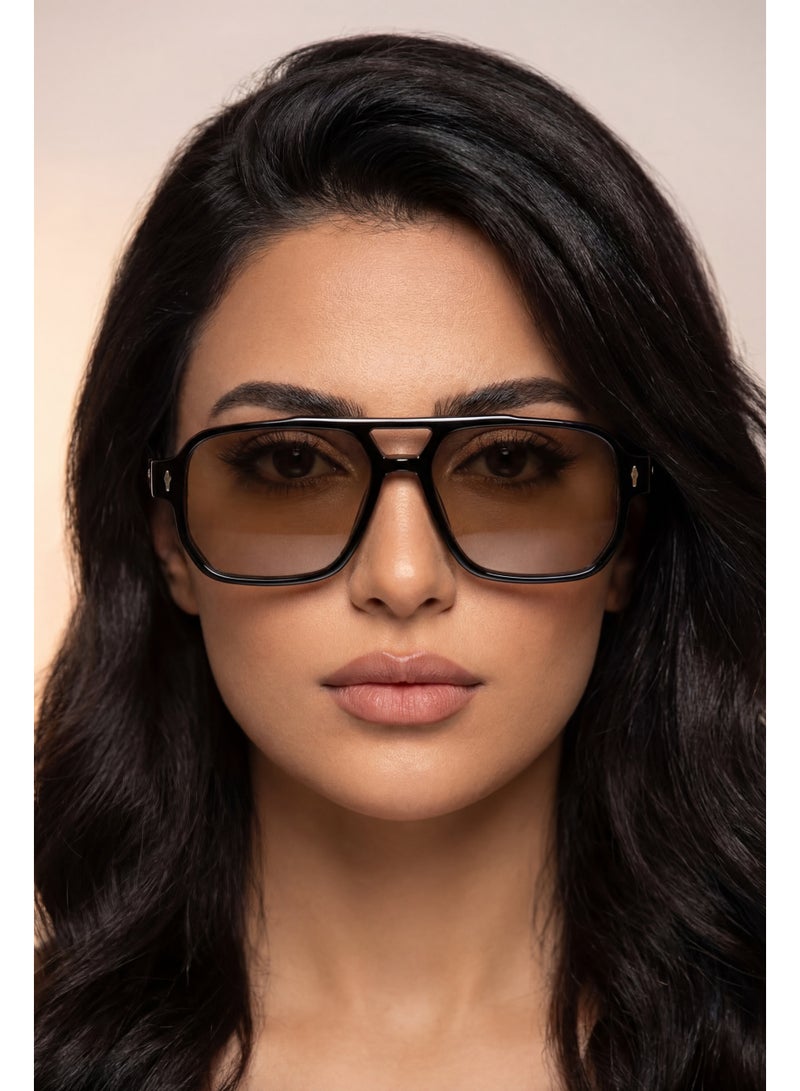 تصميم زينس نظارة شمسية مربعة بعدسات UV400 – إطار أسود مع عدسات بنية - Image 2