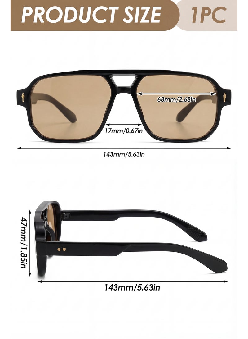 تصميم زينس نظارة شمسية مربعة بعدسات UV400 – إطار أسود مع عدسات بنية - Image 3