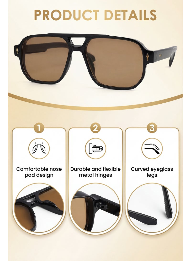 تصميم زينس نظارة شمسية مربعة بعدسات UV400 – إطار أسود مع عدسات بنية - Image 5