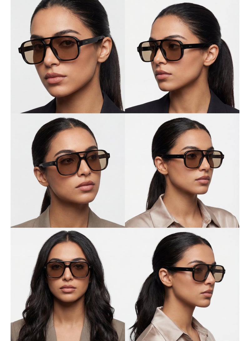 تصميم زينس نظارة شمسية مربعة بعدسات UV400 – إطار أسود مع عدسات بنية - Image 4
