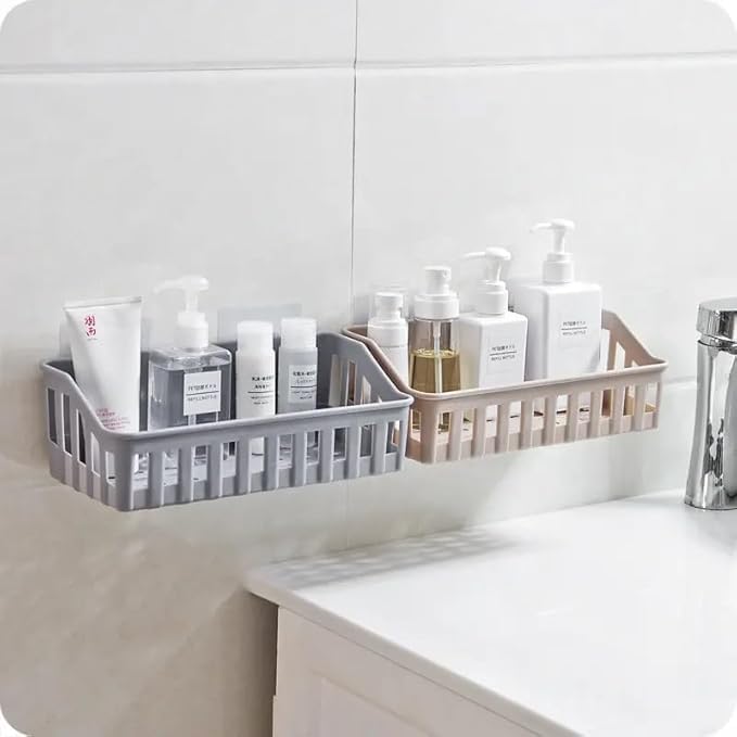 Copelle No Drilling Plastic Rectangular Multipurpose Wall Shelves: Self-Adhesive Storage Rack for Bathroom – Strong and Colorful Wall Holder (26cm x 13cm x 9cm)(Pack of 1) - Image 2