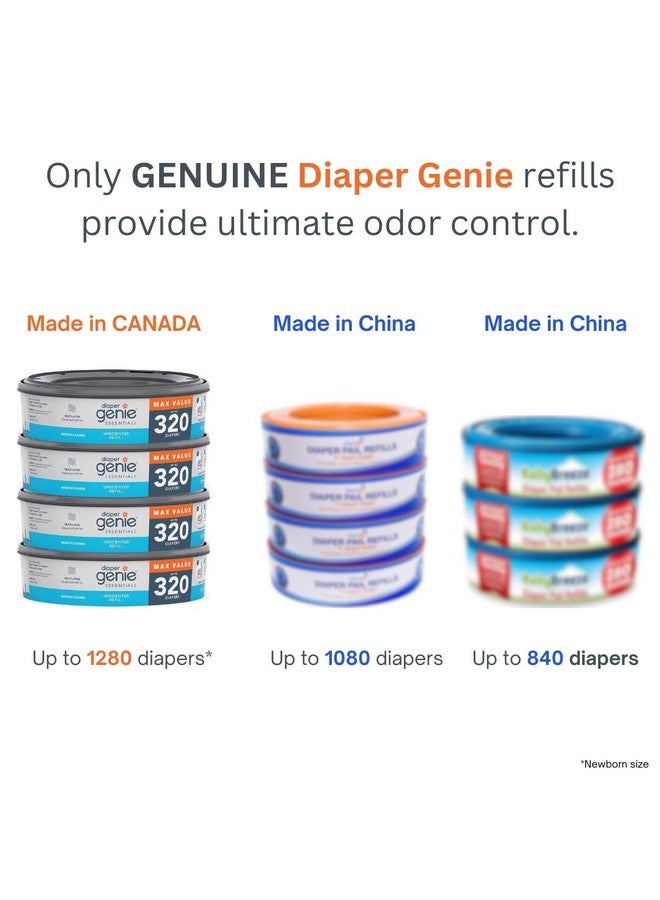 Diaper Genie Essentials Round Refill Pack of 4 | Holds Up to 1280 Newborn Diapers | Features Unscented Continuous Film | Compatible with Diaper Genie Complete and Expressions Pails - Image 1