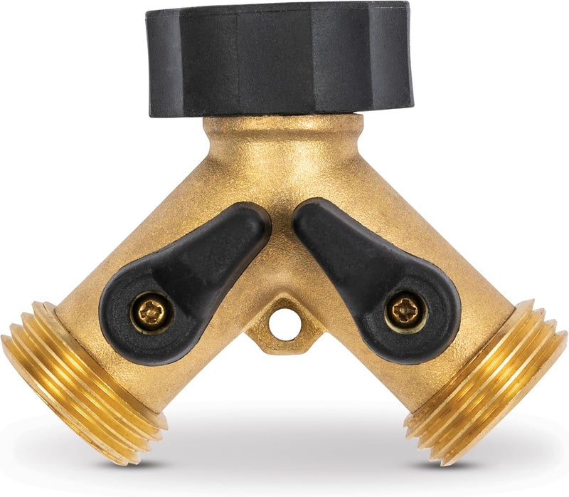 Gilmour Brass Double Hose Connector - 2-Way Garden Hose Adapter - Image 1