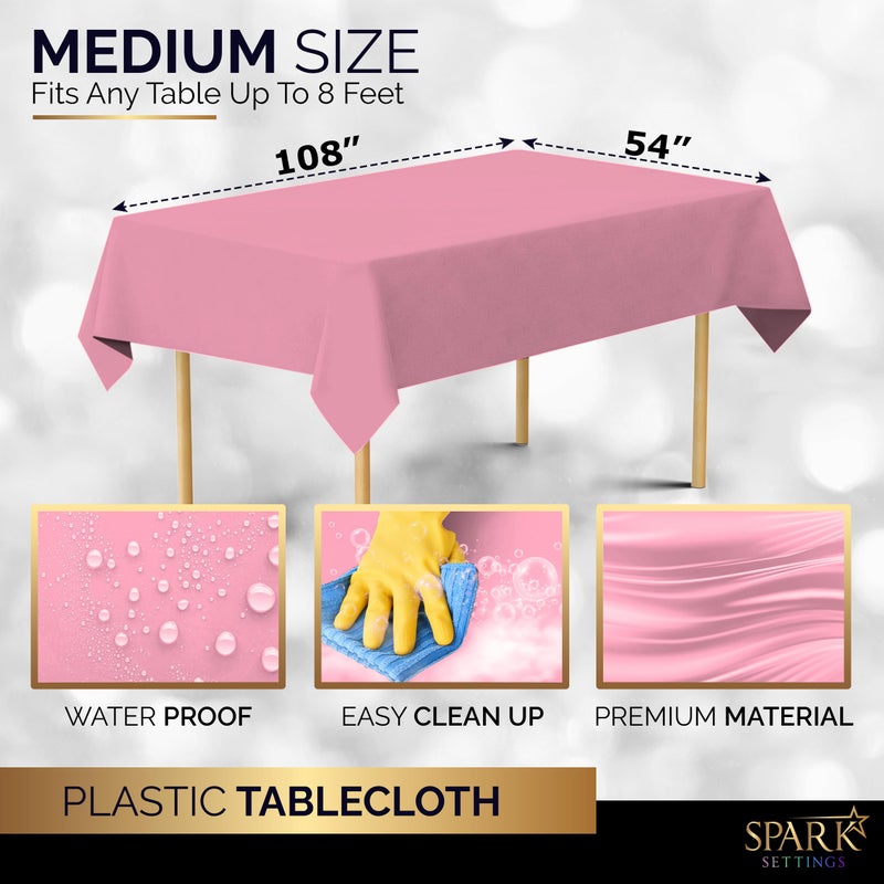 Amcrate Rectangular Plastic Pink Reusable Tablecloth Cover - Ideal for Weddings  Partys  Birthdays  Dinners  Lunchs  Or for Any Tableware Use  (54"" x 108"") - Image 5