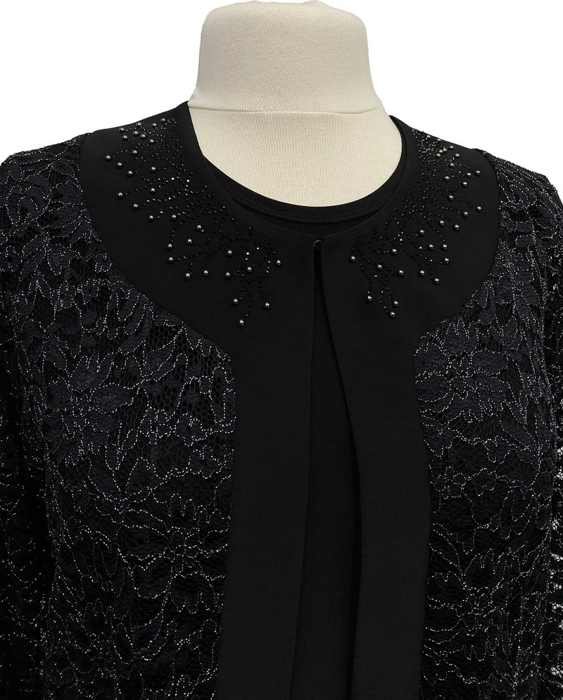 حسنة Black Nimet Jacket Dress Mother Evening Dress Suit