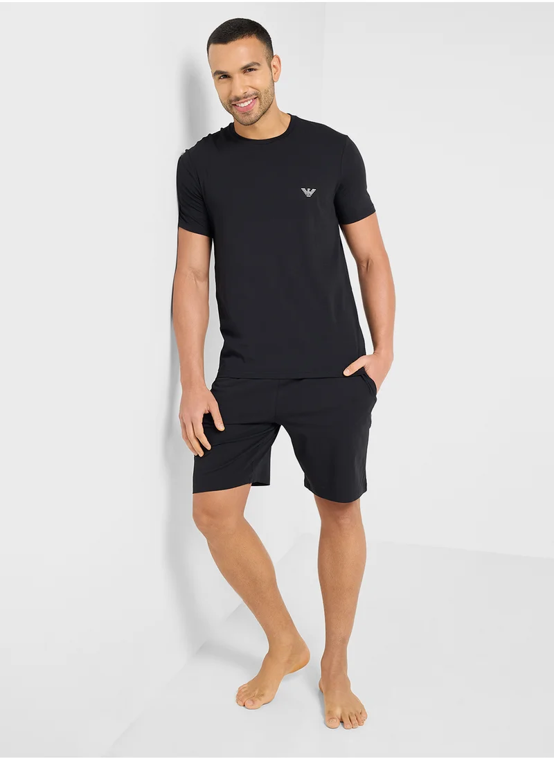 EMPORIO ARMANI Crew Neck T-Shirt & Logo Band Shorts