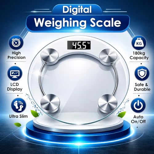 IONIX Weighing Machine For Home | Digital Weight Machine 8MM Tempered Glass Body Scale | 180Kg Capacity | LCD Display | Auto On/Off | High Precision Sensors for Home Bathroom - Image 2