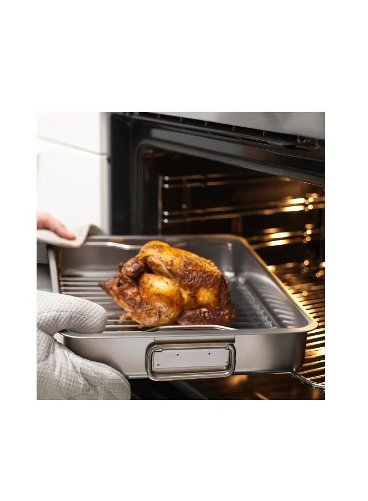 صينية شواء فضية/رمادية مع رف شواية 40×32 سم - Image 2