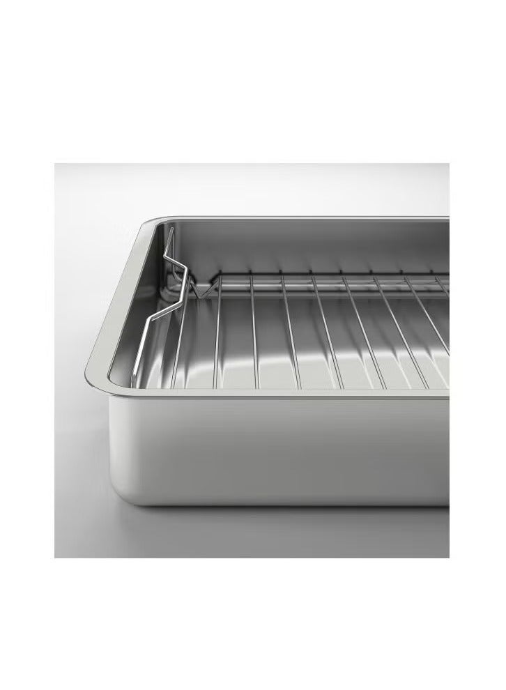 صينية شواء فضية/رمادية مع رف شواية 40×32 سم - Image 3