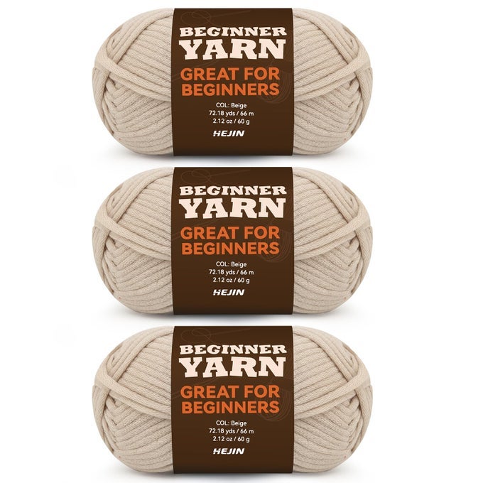 3X60G BEIGE YARN FOR CROCHETING AND KNITTING3X66M 72YDS COTTON YARN FOR BEGINNERS WITH EASYTOSEE STITCHESWORSTEDWEIGHT MEDIUM 4COTTONNYLON BLEND YARN FOR BEGINNERS CROCHET KIT MAKING