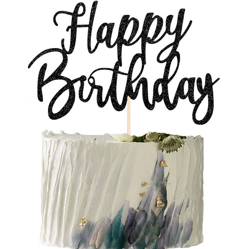 YUINYO Handmade Glitter happy birthday Cake Topper  Happy Birthday Cake Bunting Decor Birthday Party Decoration Supplies(Black) - Image 2