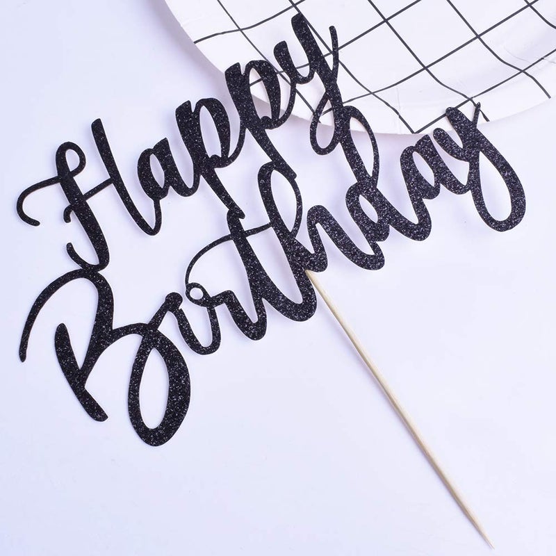 YUINYO Handmade Glitter happy birthday Cake Topper  Happy Birthday Cake Bunting Decor Birthday Party Decoration Supplies(Black) - Image 3