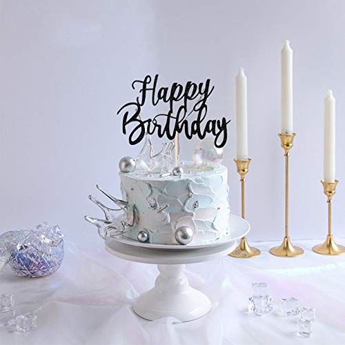 YUINYO Handmade Glitter happy birthday Cake Topper  Happy Birthday Cake Bunting Decor Birthday Party Decoration Supplies(Black) - Image 5