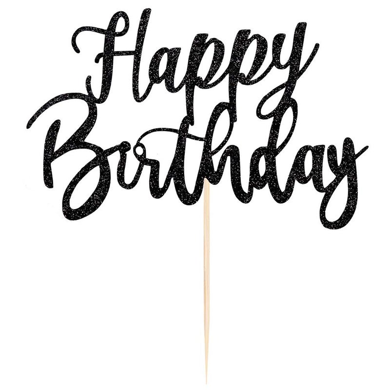 YUINYO Handmade Glitter happy birthday Cake Topper  Happy Birthday Cake Bunting Decor Birthday Party Decoration Supplies(Black) - Image 1