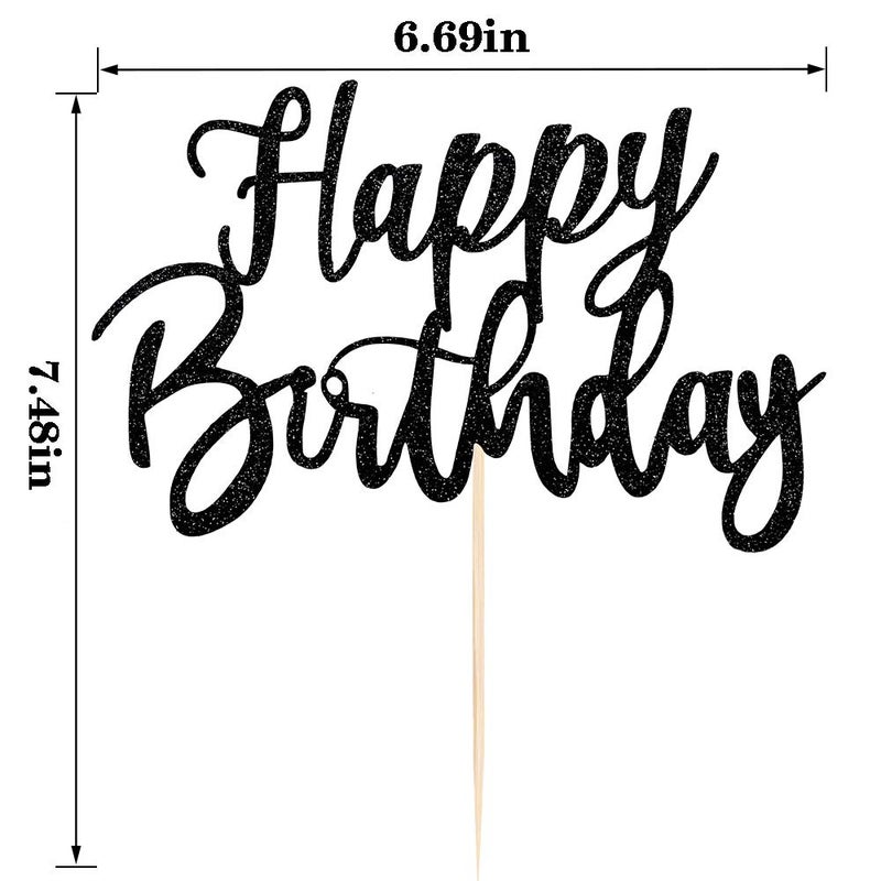 YUINYO Handmade Glitter happy birthday Cake Topper  Happy Birthday Cake Bunting Decor Birthday Party Decoration Supplies(Black) - Image 4