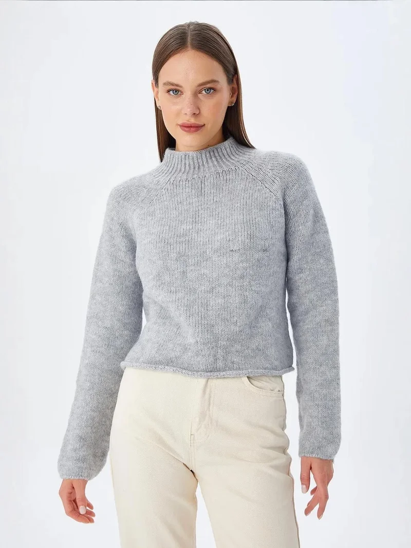 MIXRAY Women's Cropped Textured Knit Sweater