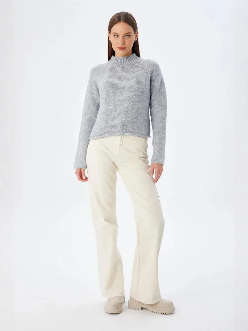 Mixray Grey MIXRAY Women's Cropped Textured Knit Sweater for Women | Best Price UAE
