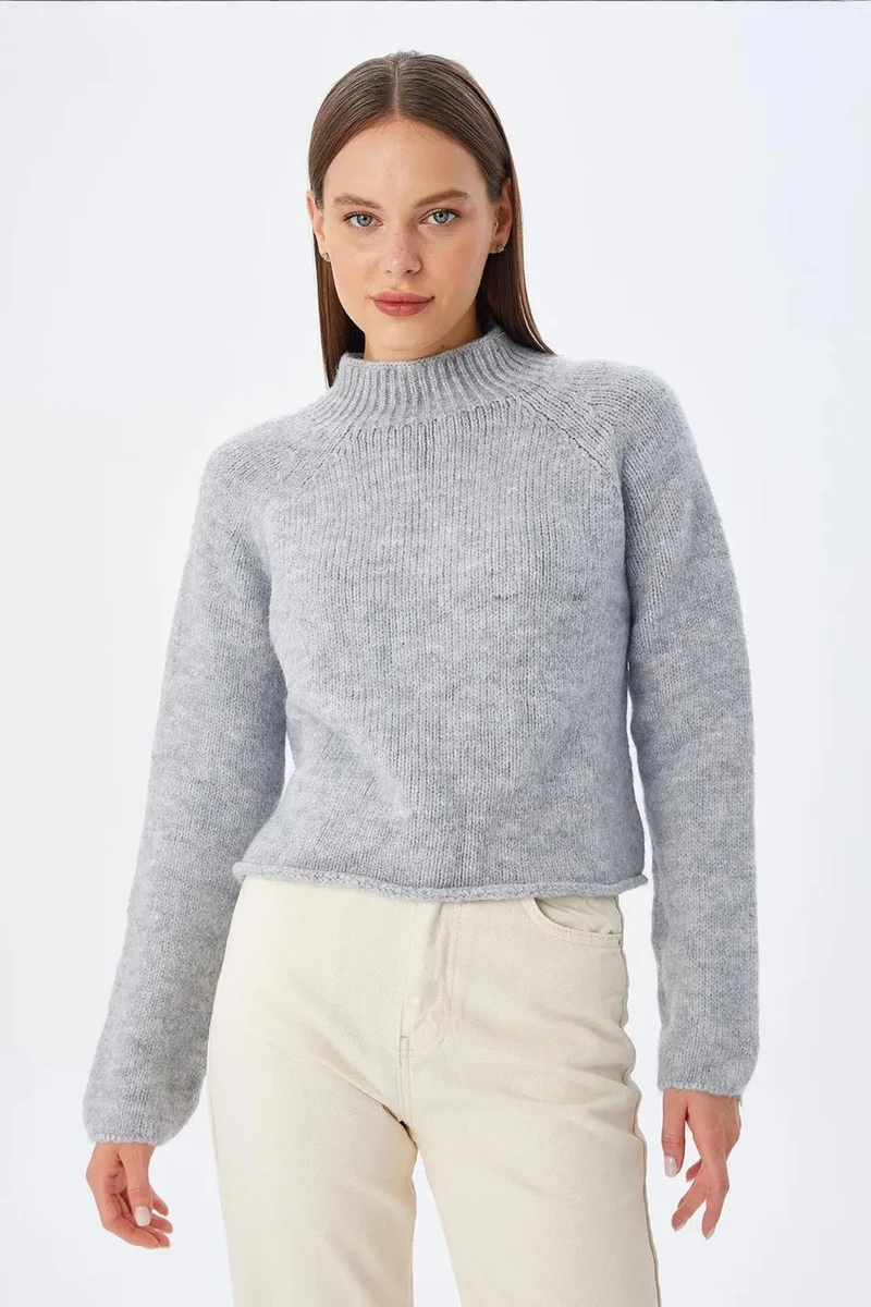 Mixray MIXRAY Women's Cropped Textured Knit Sweater