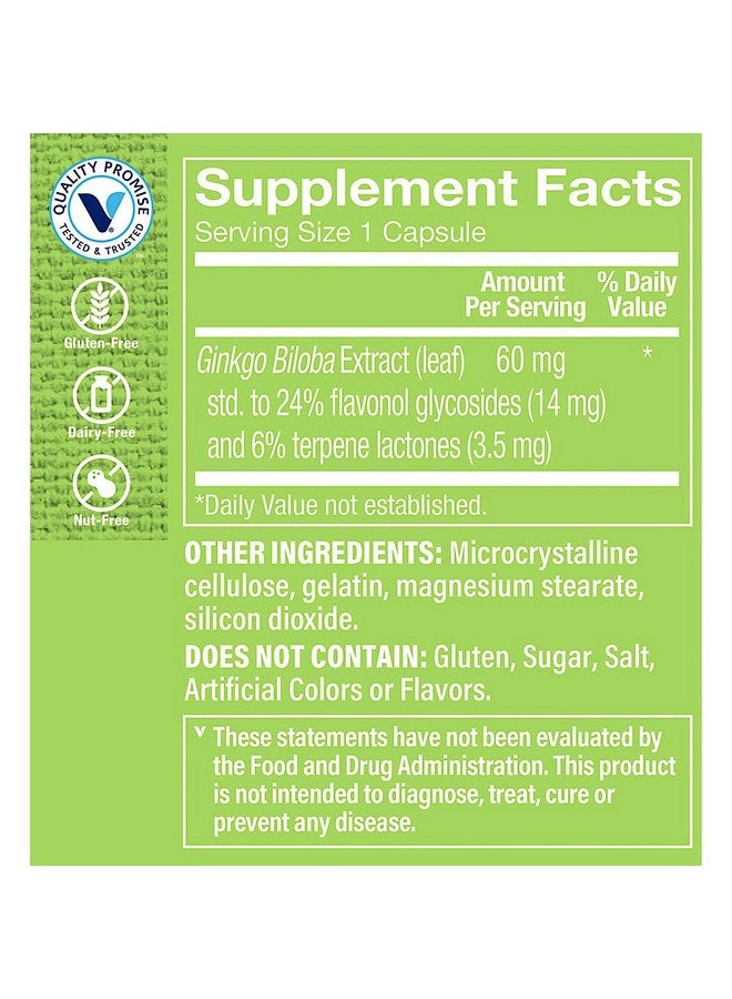 The Vitamin Shoppe Ginkgo Biloba Extract 60MG & 24% Ginkgo Flavonolglycosides, Supports Memory & Circulation, Healthy Aging Herbal Supplement (120 Capsules) - Image 4