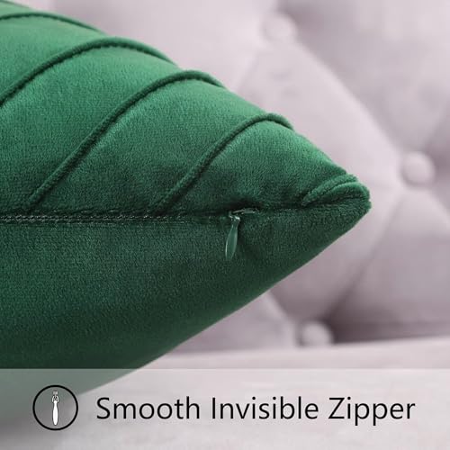 Tosleo Christmas Green Velvet Throw Pillow Covers 16 x 16 inch Pack of 2 with Gold Leather Forest Green Decorative Couch Pillowcase Luxury Modern Pillow Cover - Image 3