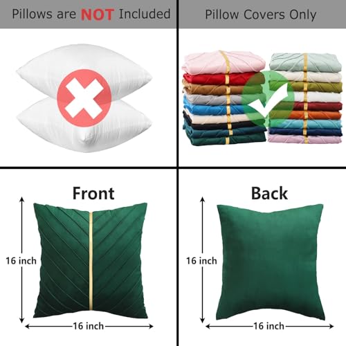 Tosleo Christmas Green Velvet Throw Pillow Covers 16 x 16 inch Pack of 2 with Gold Leather Forest Green Decorative Couch Pillowcase Luxury Modern Pillow Cover - Image 2